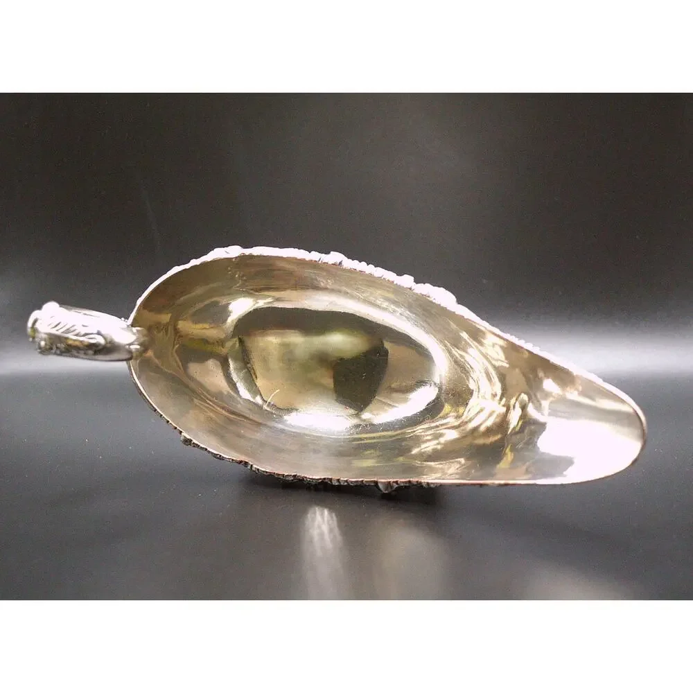 Sheffield England Victorian Silver Gravy Boat Heavy Ornate Footed Design